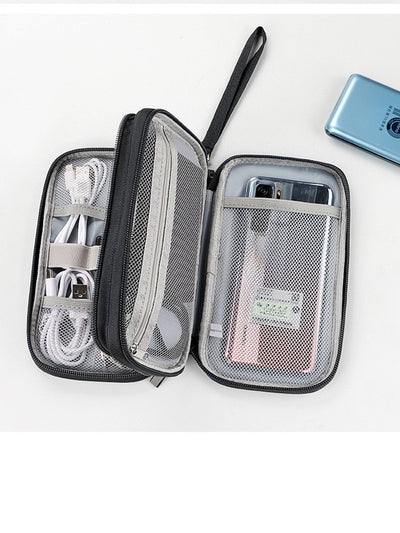 Small yet spacious: Double layers with 3 large compartments inside. 1 large interior compartment, 2 large elastic compartments and 5 small visual mesh pockets could hold your different tech gadgets like cables, cords, MacBook charger, earphone, USB drives and SD cards.