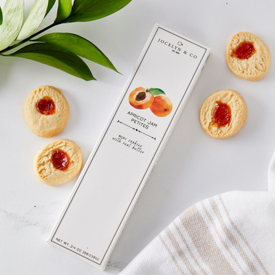 Perfect for gift baskets and boxes. And the cookies are so delicious! Soft shortbread cookies with a rich apricot filling, these come 4 mini cookies to a box.  Current expiration date is 6/22.  Product size: 9x2.25x0.5.  Size: 4 mini cookies