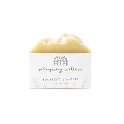 Our Eucalyptus & Mint soap has a crisp & cool scent that awakens the senses & clears the mind. The rich lather from our blend of organic oils and shea butter provides deep cleansing while moisturizing the skin and providing essential nutrients.  This soap is handcrafted and free of palm oil, parabens, and sulfate-free.