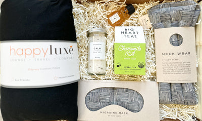 Looking for the perfect gift to send to allow them to unwind and relax after a stressful day? Look no further than our therapy gift set! This set includes everything you need to indulge in a little self-care, including a therapy heat neck wrap, eye mask therapy pack (ideal for migraines), chamomile mint tea, mini honey, calm lavender bath salts, and a comfort pillow.