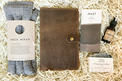 This men’s self care gift set is a perfect way to show your special someone that you care. The warmth of the therapy neck wrap will relax muscles and melt away tension while the handmade leather journal provides a place to capture thoughts. 